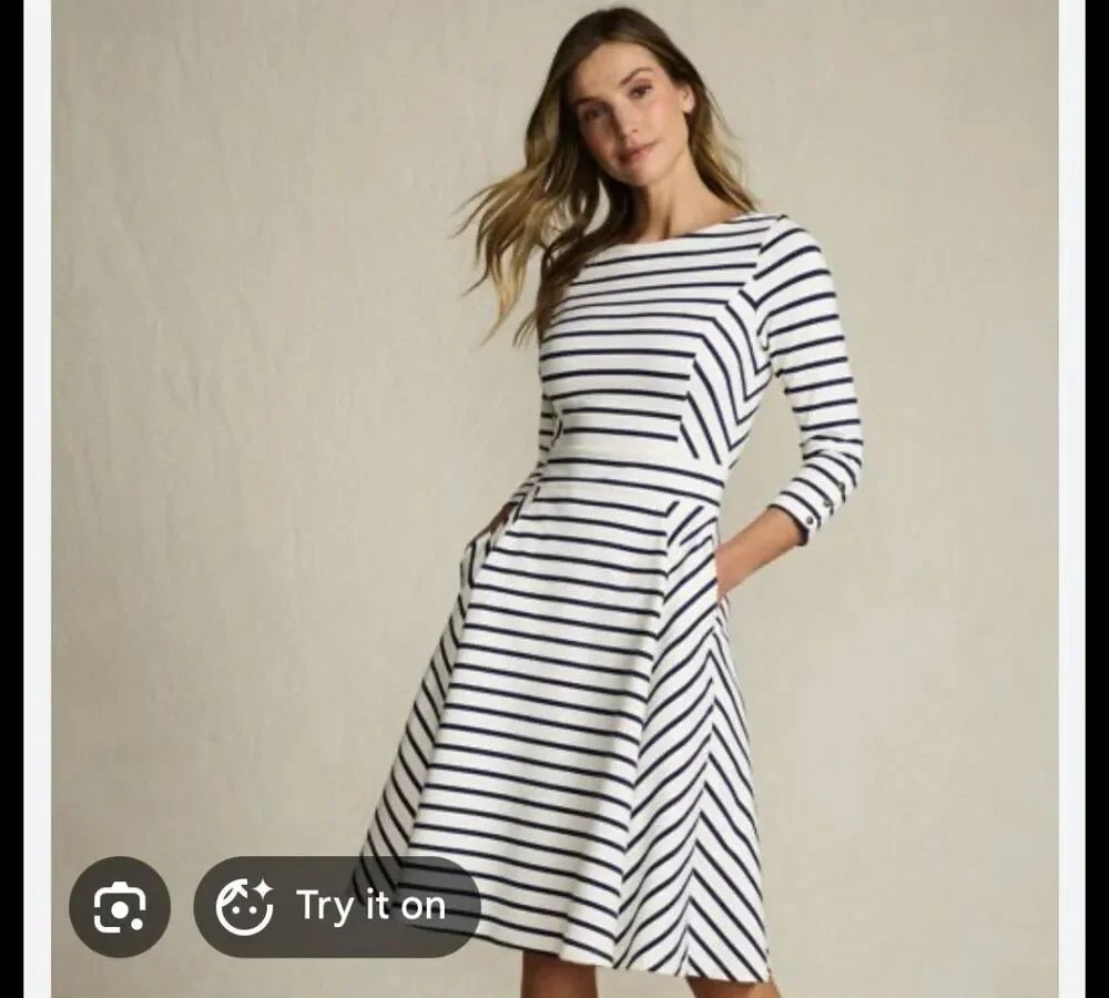 Lands End Starfish 3/4 Sleeve Striped Dress sz 2X EYC
